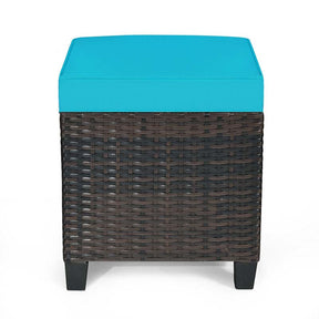 2 Pcs Rattan Patio Ottoman Set with Removable Cushions, All Weather Wicker Outdoor Footstool Footrest Seat