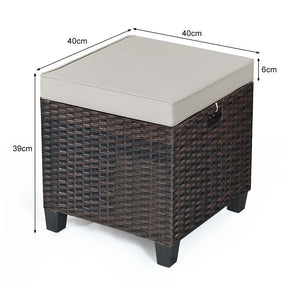 2 Pcs Rattan Patio Ottoman Set with Removable Cushions, All Weather Wicker Outdoor Footstool Footrest Seat