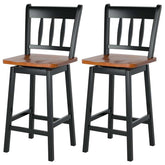 Set of 2 Swivel Bar Stools, 24.5" Solid Rubber Wood Counter Height Bar Chairs with Back & Footrest for Kitchen Island, Home Pub