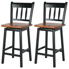 Set of 2 Swivel Bar Stools, 24.5" Solid Rubber Wood Counter Height Bar Chairs with Back & Footrest for Kitchen Island, Home Pub