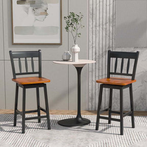 Set of 2 Swivel Bar Stools, 24.5" Solid Rubber Wood Counter Height Bar Chairs with Back & Footrest for Kitchen Island, Home Pub