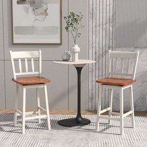 Set of 2 Swivel Bar Stools, 24.5" Solid Rubber Wood Counter Height Bar Chairs with Back & Footrest for Kitchen Island, Home Pub