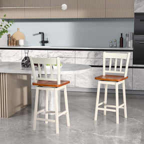 Set of 2 Swivel Bar Stools, 24.5" Solid Rubber Wood Counter Height Bar Chairs with Back & Footrest for Kitchen Island, Home Pub