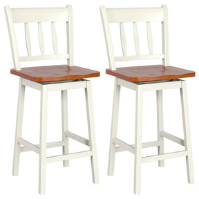 Set of 2 Swivel Bar Stools, 24.5" Solid Rubber Wood Counter Height Bar Chairs with Back & Footrest for Kitchen Island, Home Pub