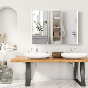 Large Mirrored Medicine Cabinet with 3 Mirror Doors, Bathroom Wall Mounted Storage Cabinet w/Adjustable Shelf