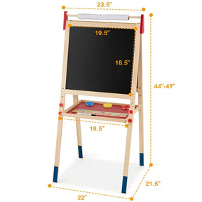 3-in-1 Wooden Kid's Art Easel, Height Adjustable Double Sided Drawing Easel with Magnetic Chalkboard, Whiteboard & Paper Roll for Toddlers