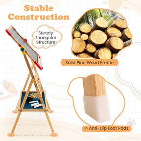 3-in-1 Kids Wooden Art Easel, 360° Rotating Double-Sided Adjustable Drawing Board with Paper Roll, Whiteboard & Chalkboard, Standing Easel for Toddler