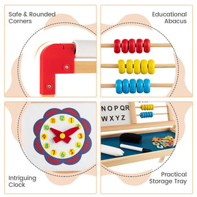 3-in-1 Kids Wooden Art Easel, 360° Rotating Double-Sided Adjustable Drawing Board with Paper Roll, Whiteboard & Chalkboard, Standing Easel for Toddler