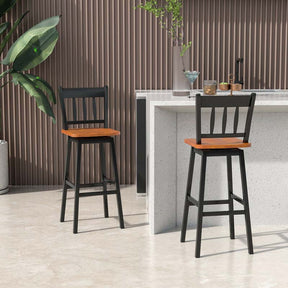 2 Pcs 30.5" Rubber Wood Vintage Bar Chairs 360 Degree Swivel Bar Stools with Back & Footrest