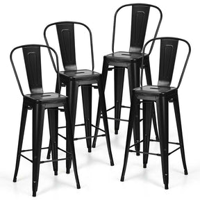 Industrial Stackable Metal Bar Stools Set of 4 with Removable Back & Footrest, 30" High Back Bar Height Chairs for Kitchen Island, Home Pub