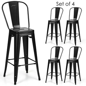Industrial Stackable Metal Bar Stools Set of 4 with Removable Back & Footrest, 30" High Back Bar Height Chairs for Kitchen Island, Home Pub