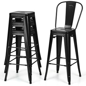 Industrial Stackable Metal Bar Stools Set of 4 with Removable Back & Footrest, 30" High Back Bar Height Chairs for Kitchen Island, Home Pub