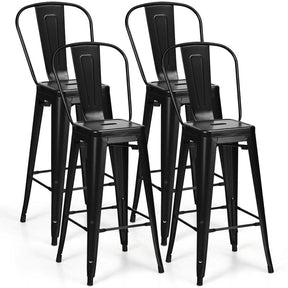 Industrial Stackable Metal Bar Stools Set of 4 with Removable Back & Footrest, 30" High Back Bar Height Chairs for Kitchen Island, Home Pub
