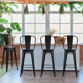 Industrial Stackable Metal Bar Stools Set of 4 with Removable Back & Footrest, 30" High Back Bar Height Chairs for Kitchen Island, Home Pub
