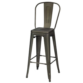 Industrial Stackable Metal Bar Stools Set of 4 with Removable Back & Footrest, 30" High Back Bar Height Chairs for Kitchen Island, Home Pub