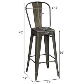 Industrial Stackable Metal Bar Stools Set of 4 with Removable Back & Footrest, 30" High Back Bar Height Chairs for Kitchen Island, Home Pub