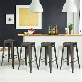 Industrial Stackable Metal Bar Stools Set of 4 with Removable Back & Footrest, 30" High Back Bar Height Chairs for Kitchen Island, Home Pub