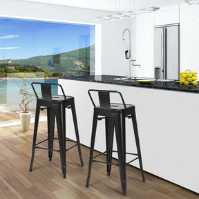 Industrial Stackable Metal Bar Stools Set of 4, 30" Low Back Bar Height Chairs with Removable Back & Footrest for Kitchen Island Indoor Outdoor