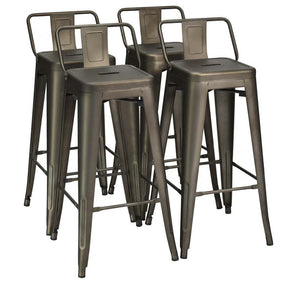 Industrial Stackable Metal Bar Stools Set of 4, 30" Low Back Bar Height Chairs with Removable Back & Footrest for Kitchen Island Indoor Outdoor