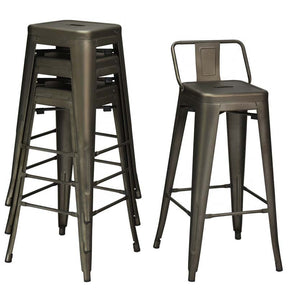 Industrial Stackable Metal Bar Stools Set of 4, 30" Low Back Bar Height Chairs with Removable Back & Footrest for Kitchen Island Indoor Outdoor