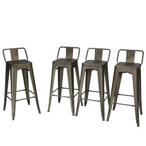 Industrial Stackable Metal Bar Stools Set of 4, 30" Low Back Bar Height Chairs with Removable Back & Footrest for Kitchen Island Indoor Outdoor