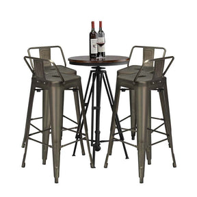 Industrial Stackable Metal Bar Stools Set of 4, 30" Low Back Bar Height Chairs with Removable Back & Footrest for Kitchen Island Indoor Outdoor