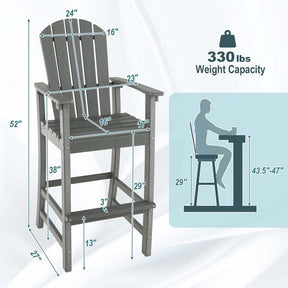 Outdoor HDPE Tall Adirondack Chairs with Armrests & Footrest, 30" Counter Height Bar Stools for Garden Backyard