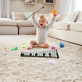 32 Notes Professional Glockenspiel Bell Kit, Percussion Xylophone with Adjustable Stand, Music Stand, 8'' Practice Pad, Carrying Bag