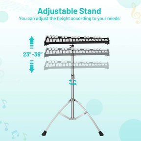 32 Notes Professional Glockenspiel Bell Kit, Percussion Xylophone with Adjustable Stand, Music Stand, 8'' Practice Pad, Carrying Bag