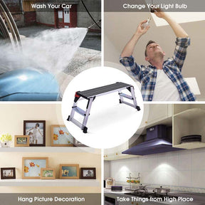 330lbs Capacity Aluminum Folding Work Platform Step Ladder Portable Work Bench Drywall Stool