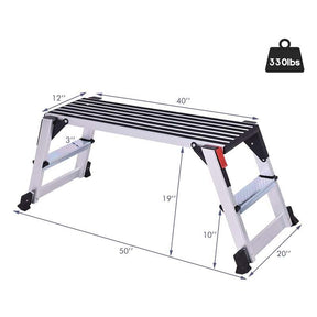 330lbs Capacity Aluminum Folding Work Platform Step Ladder Portable Work Bench Drywall Stool