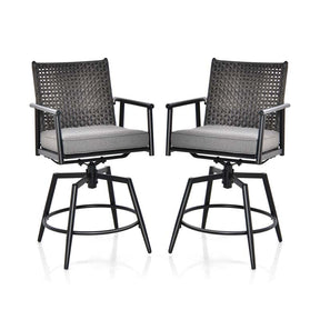 360 Swivel Bar Stools Patio Counter Height Bar Chair with PE Rattan Backrest, Metal Frame, Removable Seat Cushion & Footrest