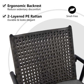 360 Swivel Bar Stools Patio Counter Height Bar Chair with PE Rattan Backrest, Metal Frame, Removable Seat Cushion & Footrest