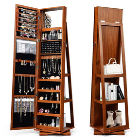 360° Rotating Jewelry Armoire with Higher Full Length Mirror, 3-in-1 Freestanding Lockable Jewelry Cabinet Organizer