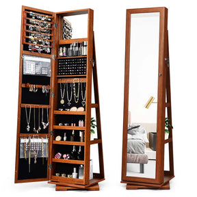 360° Rotating Jewelry Armoire with Higher Full Length Mirror, 3-in-1 Freestanding Lockable Jewelry Cabinet Organizer