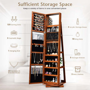 360° Rotating Jewelry Armoire with Higher Full Length Mirror, 3-in-1 Freestanding Lockable Jewelry Cabinet Organizer