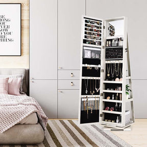 360° Rotating Jewelry Armoire with Higher Full Length Mirror, 3-in-1 Freestanding Lockable Jewelry Cabinet Organizer