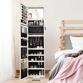 360° Rotating Jewelry Armoire with Higher Full Length Mirror, 3-in-1 Freestanding Lockable Jewelry Cabinet Organizer