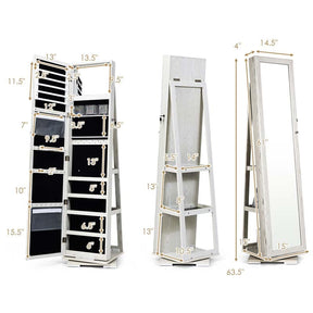360° Rotating Jewelry Armoire with Higher Full Length Mirror, 3-in-1 Freestanding Lockable Jewelry Cabinet Organizer