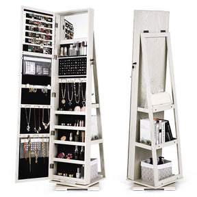 360° Rotating Jewelry Armoire with Higher Full Length Mirror, 3-in-1 Freestanding Lockable Jewelry Cabinet Organizer