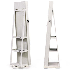 360° Rotating Jewelry Armoire with Higher Full Length Mirror, 3-in-1 Freestanding Lockable Jewelry Cabinet Organizer