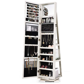 360° Rotating Jewelry Armoire with Higher Full Length Mirror, 3-in-1 Freestanding Lockable Jewelry Cabinet Organizer