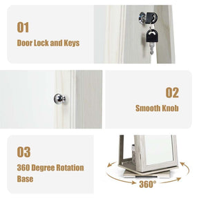 360° Rotating Jewelry Armoire with Higher Full Length Mirror, 3-in-1 Freestanding Lockable Jewelry Cabinet Organizer