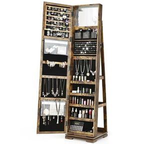 360° Rotating Jewelry Armoire with Higher Full Length Mirror, 3-in-1 Freestanding Lockable Jewelry Cabinet Organizer