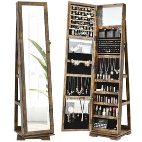 360° Rotating Jewelry Armoire with Higher Full Length Mirror, 3-in-1 Freestanding Lockable Jewelry Cabinet Organizer