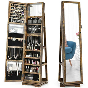 360° Rotating Jewelry Armoire with Higher Full Length Mirror, 3-in-1 Freestanding Lockable Jewelry Cabinet Organizer