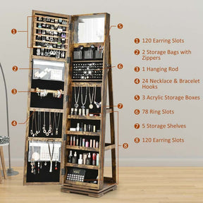 360° Rotating Jewelry Armoire with Higher Full Length Mirror, 3-in-1 Freestanding Lockable Jewelry Cabinet Organizer