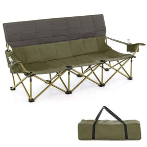 3-Person Folding Oversized Camping Couch Chair w/Cup Holders & Thick Padding, Outdoor Lawn Chair for Beach Picnic Travel