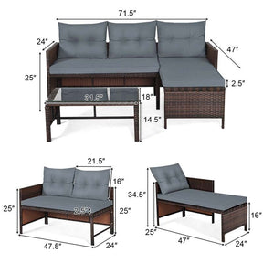 3 Pcs Rattan Patio Furniture Set Outdoor Conversation Sofa Set with Loveseat Chair & Coffee Table