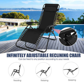 3 Pcs Folding Zero Gravity Recliner Patio Yard Pool Outdoor Chaise Lounge Chairs Table Set